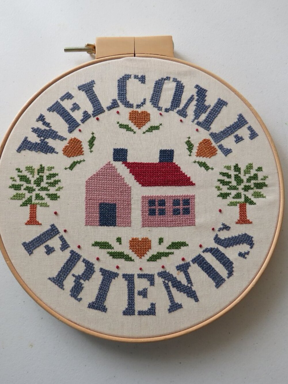 "Welcome Friends" Sunset Completed Design in 12 inch Wood Hoop
